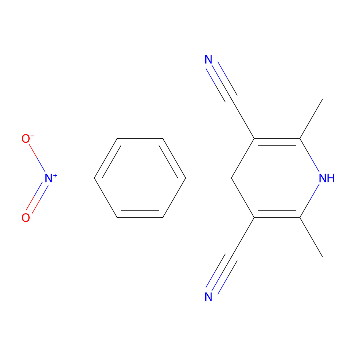2,6-Dimethyl-4-(4-nitrophenyl)-1,4-dihydropyridine-3,5-dicarbonitrile molecular structure, CAS 67438-96-4