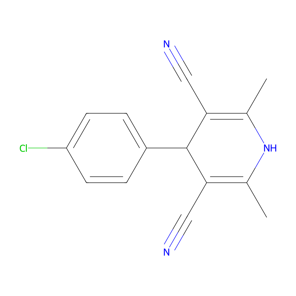 4-(4-Chlorophenyl)-2,6-dimethyl-1,4-dihydropyridine-3,5-dicarbonitrile molecular structure, CAS 67438-99-7