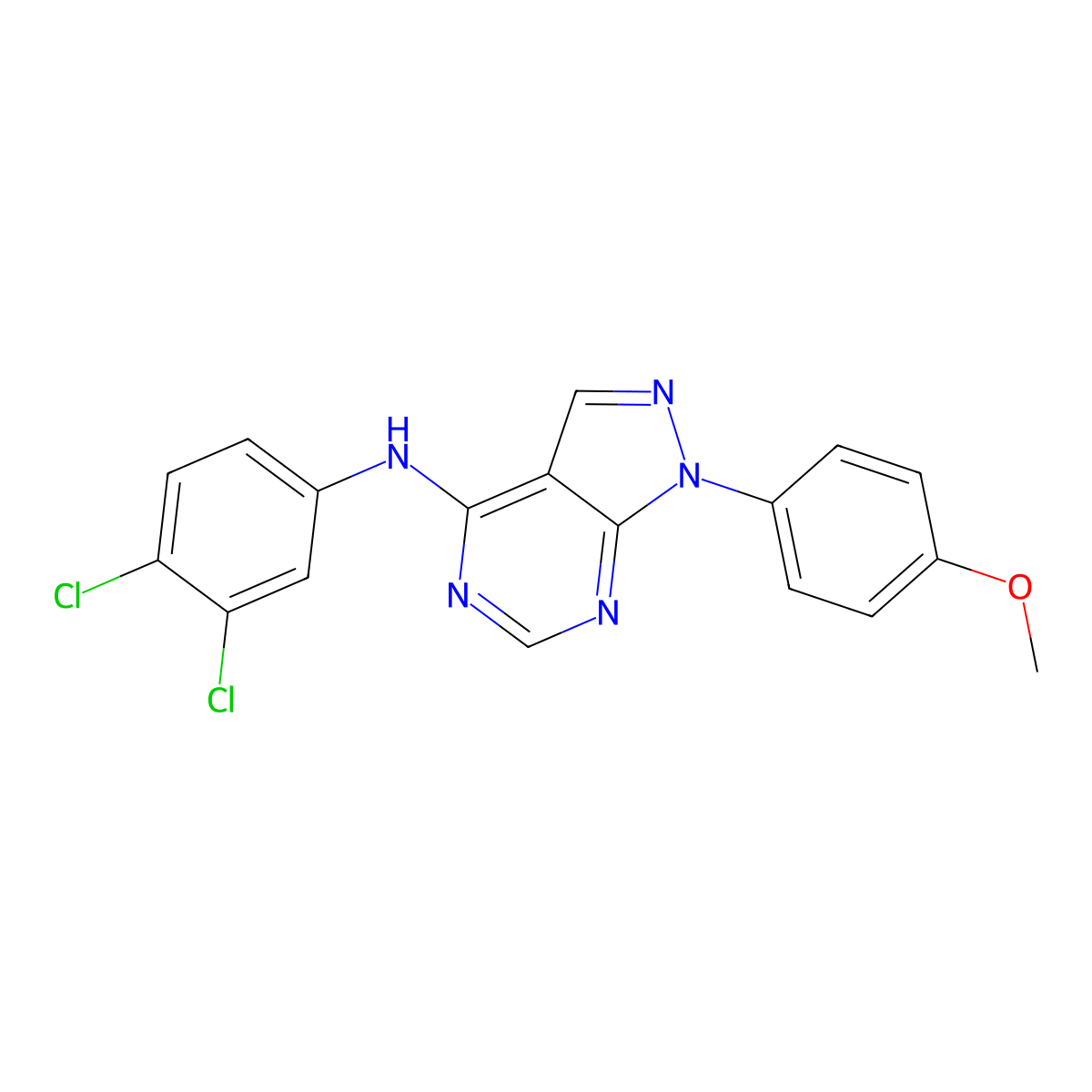 N-(3,4-dichlorophenyl)-1-(4-methoxyphenyl)pyrazolo[3,4-d]pyrimidin-4-amine molecular structure, CAS 6745-81-9