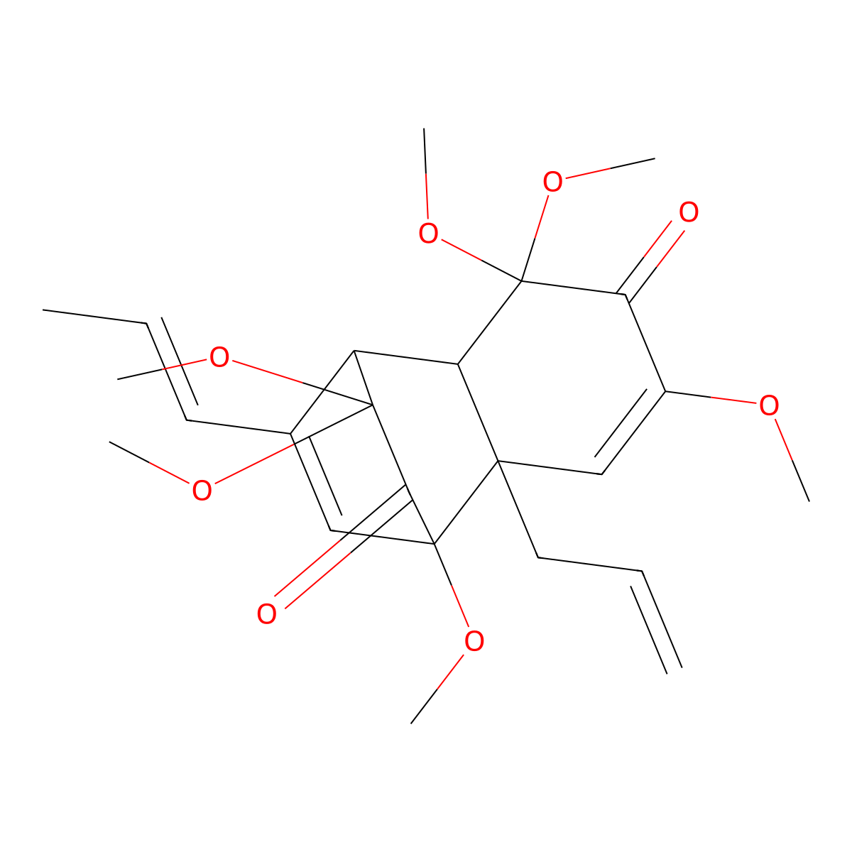 3,3,5,8,10,10-Hexamethoxy-11-prop-1-enyl-7-prop-2-enyltricyclo[6.2.2.02,7]dodeca-5,11-diene-4,9-dione molecular structure, CAS 67451-73-4