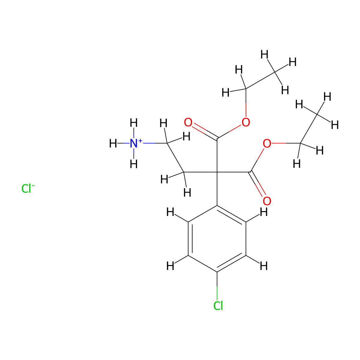 Diethyl (2-aminoethyl)(4-chlorophenyl)propanedioate--hydrogen chloride (1/1) molecular structure, CAS 67465-31-0