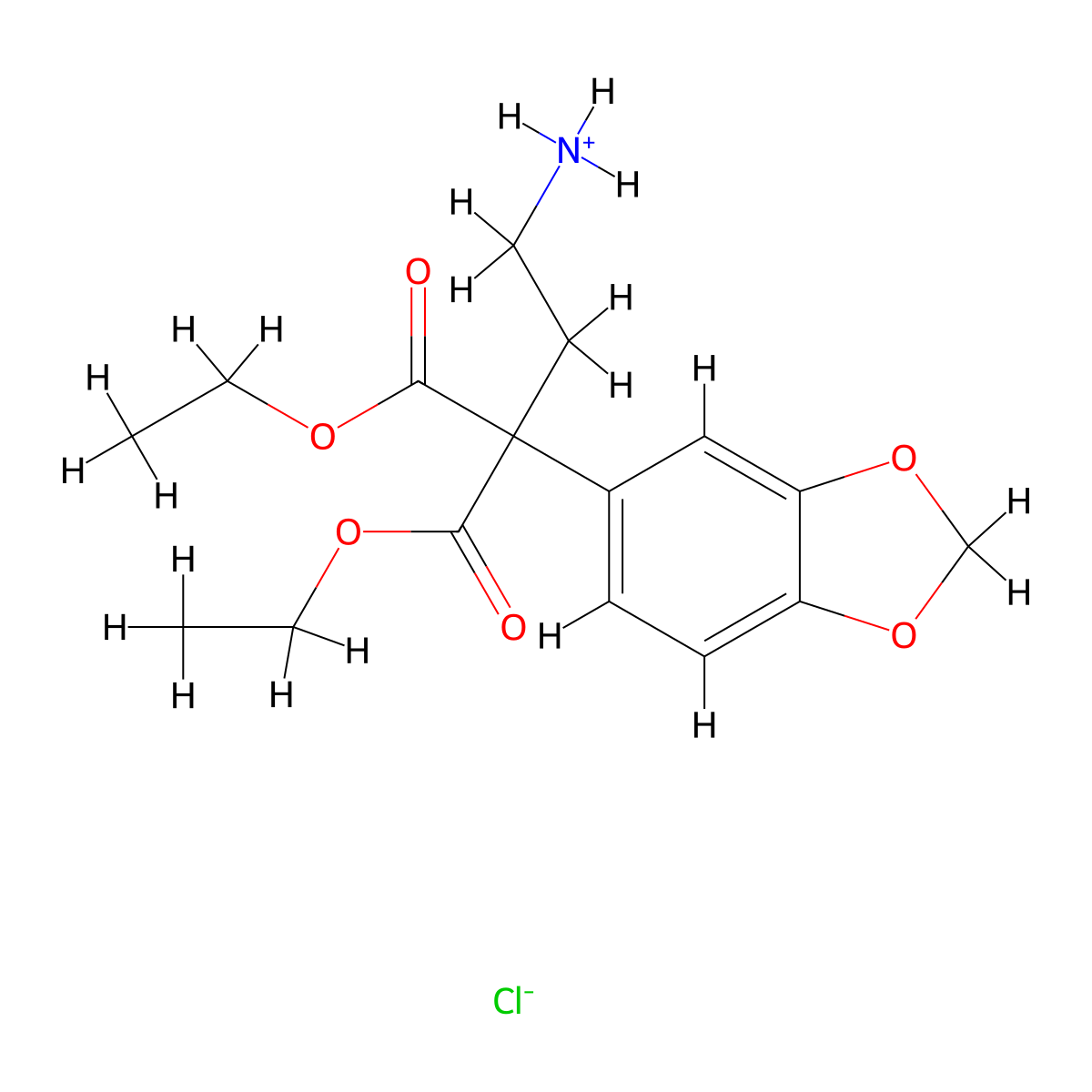 Malonic acid, (2-aminoethyl)(3,4-methylenedioxyphenyl)-, diethyl ester, hydrochloride molecular structure, CAS 67465-33-2