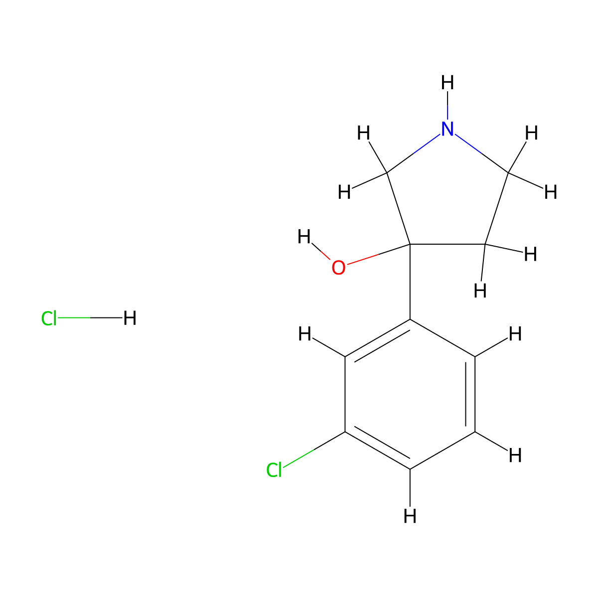 3-(3-Chlorophenyl)pyrrolidin-3-ol--hydrogen chloride (1/1) molecular structure, CAS 67466-38-0