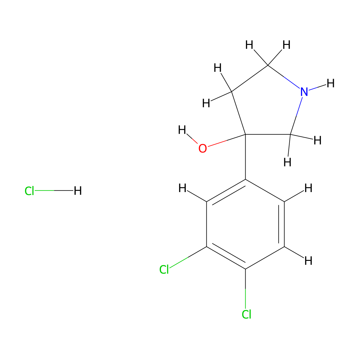 3-(3,4-Dichlorophenyl)pyrrolidin-3-ol--hydrogen chloride (1/1) molecular structure, CAS 67466-49-3
