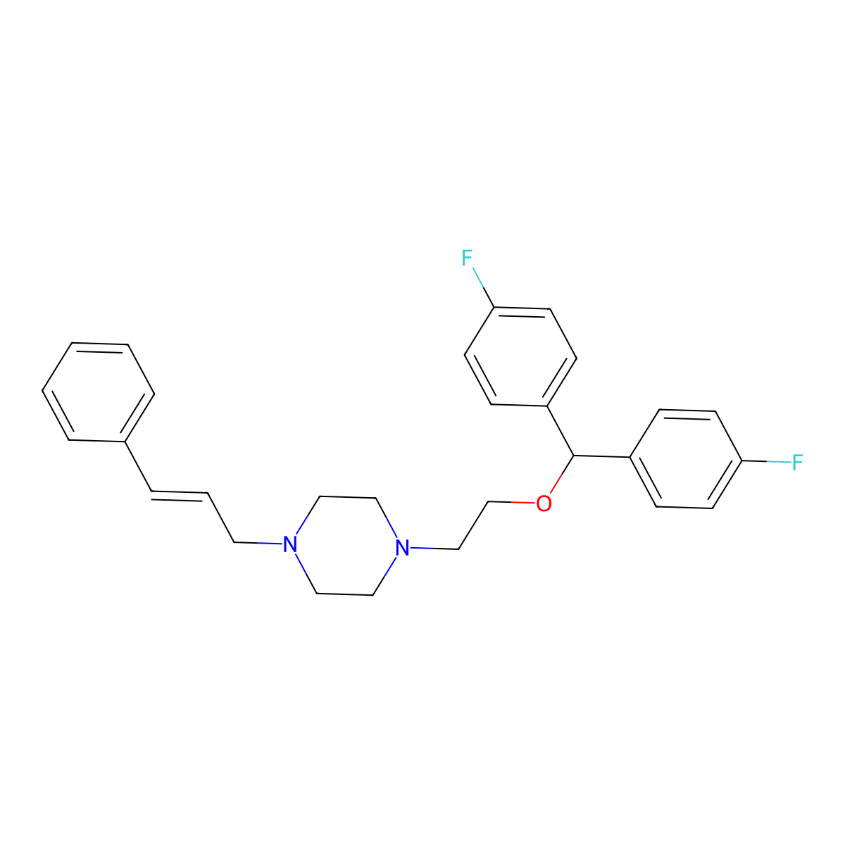 1-[2-[Bis(4-fluorophenyl)methoxy]ethyl]-4-(3-phenylprop-2-enyl)piperazine molecular structure, CAS 67469-43-6