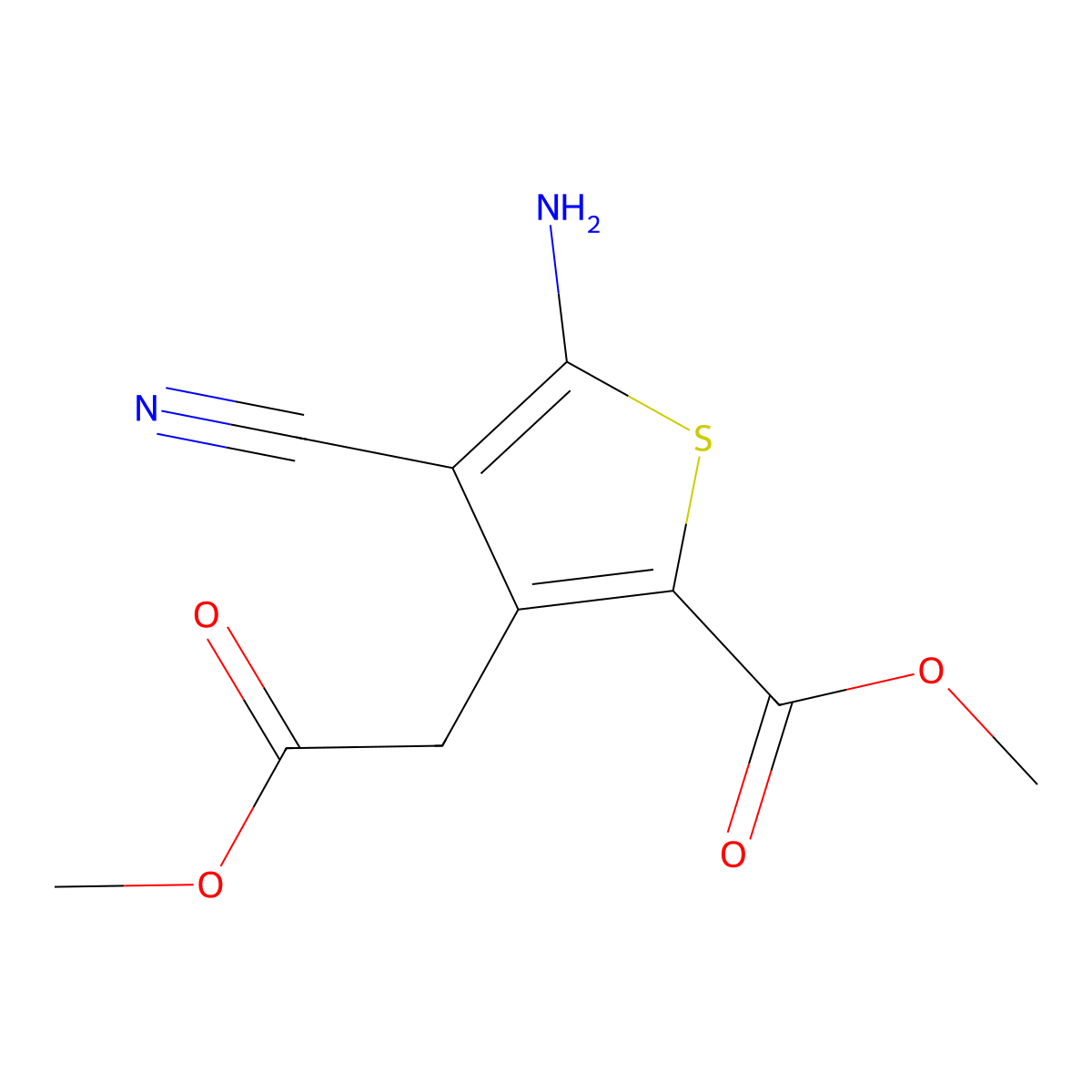 Methyl 5-amino-4-cyano-3-(2-methoxy-2-oxoethyl)thiophene-2-carboxylate molecular structure, CAS 674773-12-7