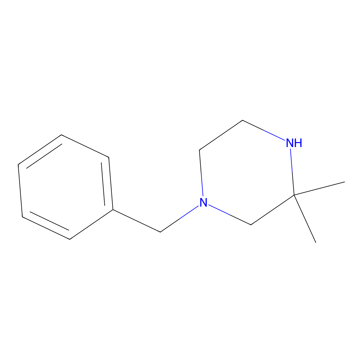 3,3-Dimethyl-1-(phenylmethyl)piperazine molecular structure, CAS 674791-95-8