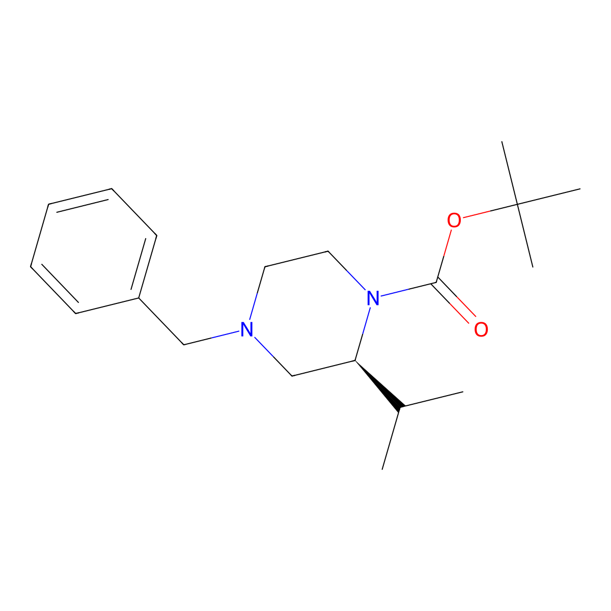 (S)-tert-butyl 4-benzyl-2-isopropylpiperazine-1-carboxylate molecular structure, CAS 674791-99-2