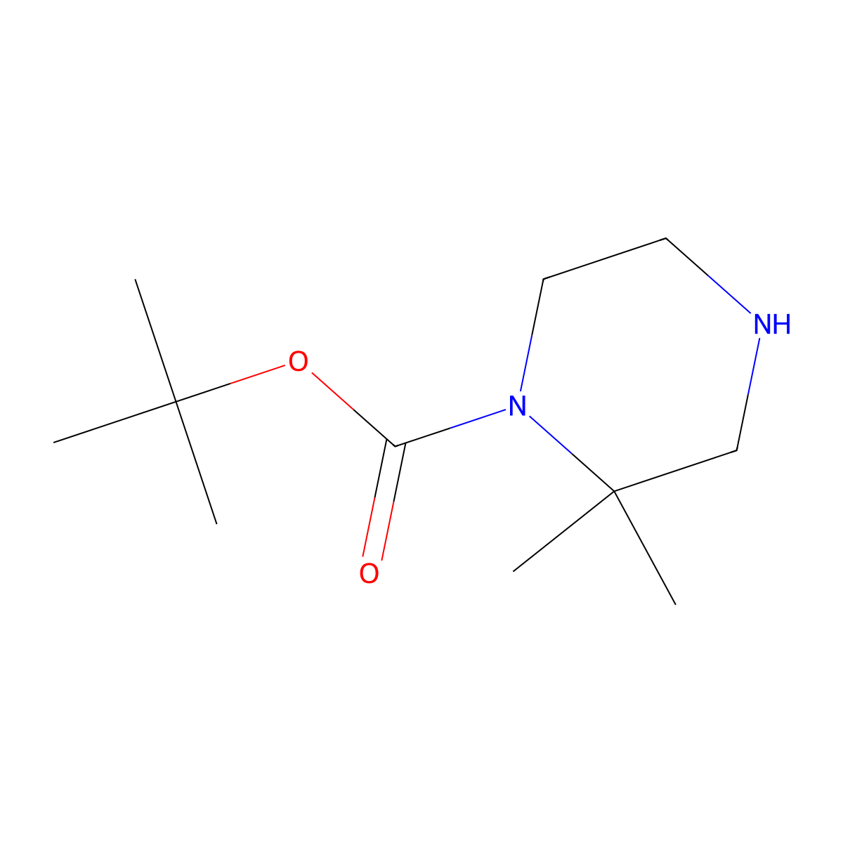 1,1-Dimethylethyl 2,2-dimethyl-1-piperazinecarboxylate molecular structure, CAS 674792-07-5