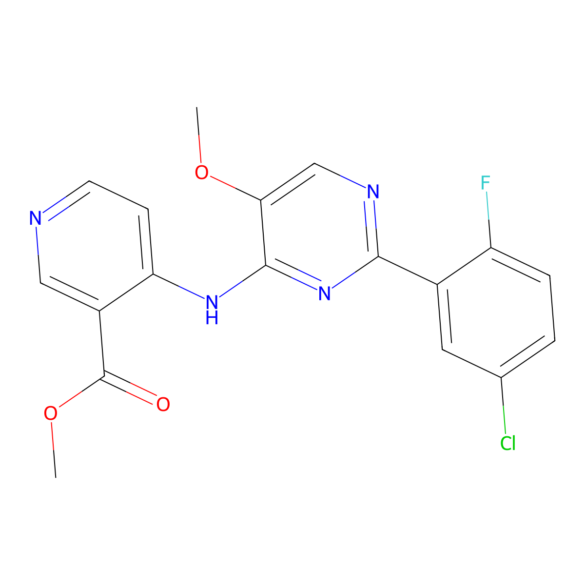 Methyl 4-{[2-(5-Chloro-2-fluorophenyl)-5-methoxypyrimidin-4-yl]amino}nicotinate molecular structure, CAS 674793-50-1