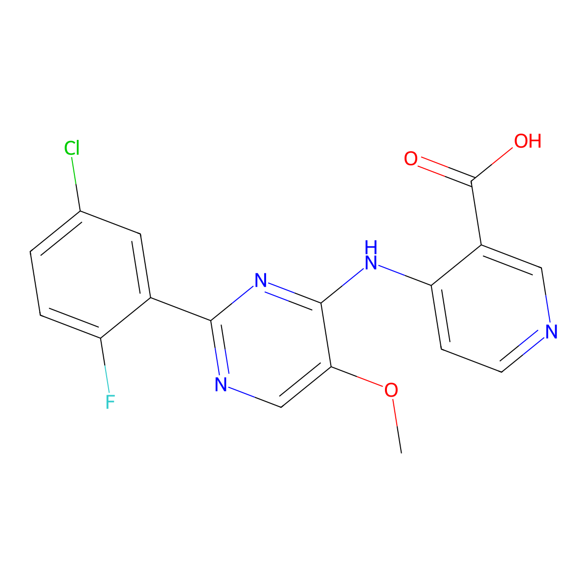 4-{[2-(5-Chloro-2-fluorophenyl)-5-methoxypyrimidin-4-yl]amino}nicotinic acid molecular structure, CAS 674793-52-3