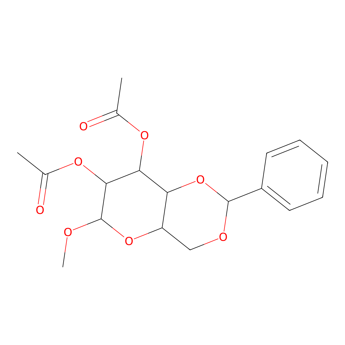 Methyl 2,3-di-O-acetyl-4,6-O-benzylidenehexopyranoside molecular structure, CAS 6748-84-1