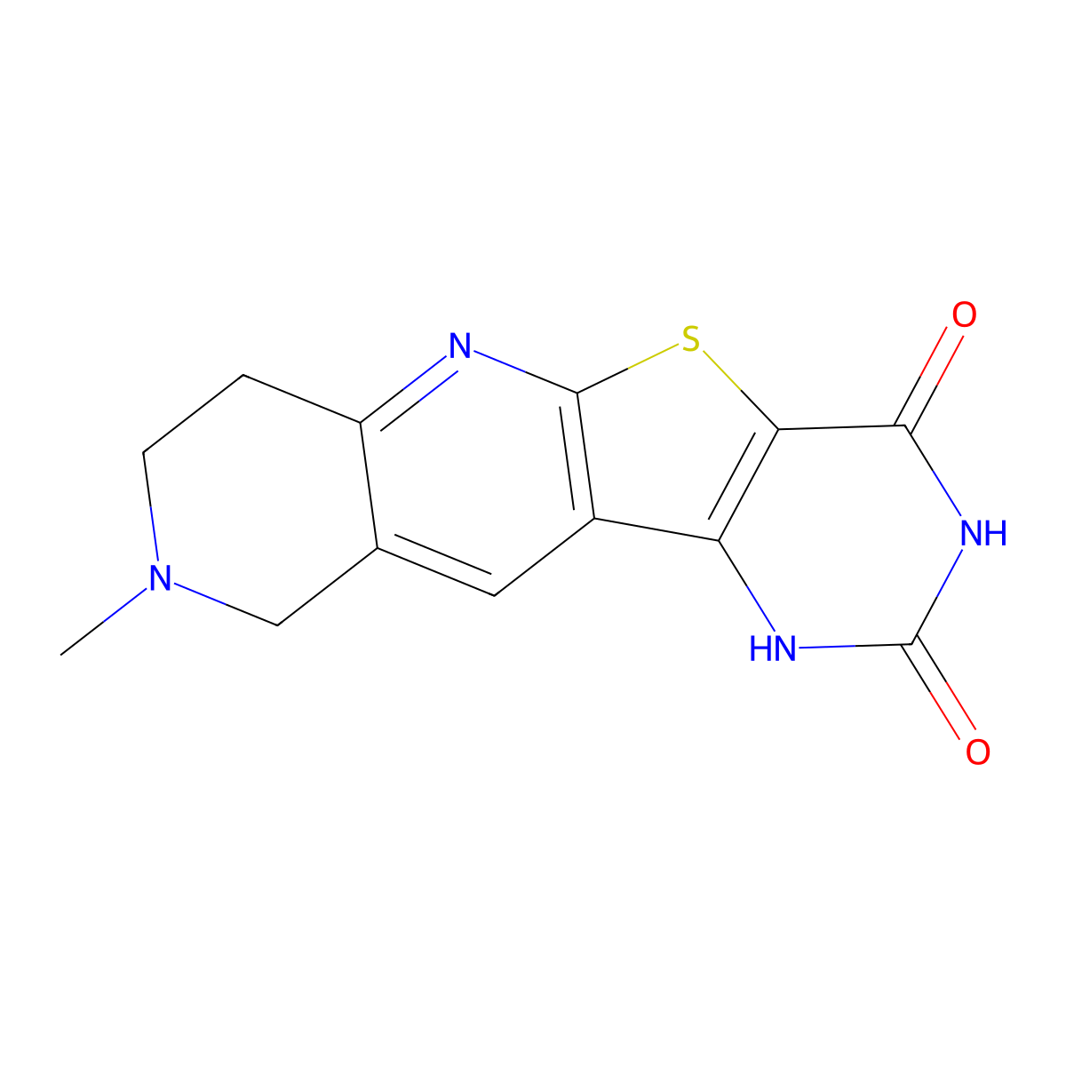 4-hydroxy-9-methyl-7,8,9,10-tetrahydropyrimido[4',5':4,5]thieno[2,3-b][1,6]naphthyridin-2(1H)-one molecular structure, CAS 674800-23-8