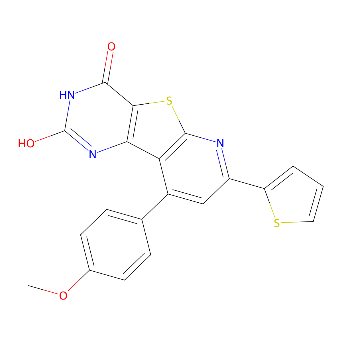 4-hydroxy-9-(4-methoxyphenyl)-7-(2-thienyl)pyrido[3',2':4,5]thieno[3,2-d]pyrimidin-2(1H)-one molecular structure, CAS 674800-29-4