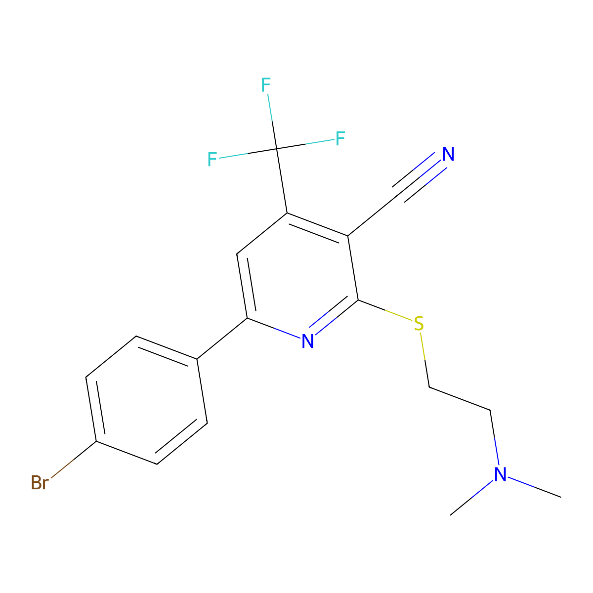 6-(4-Bromophenyl)-2-{[2-(dimethylamino)ethyl]sulfanyl}-4-(trifluoromethyl)nicotinonitrile molecular structure, CAS 674800-40-9