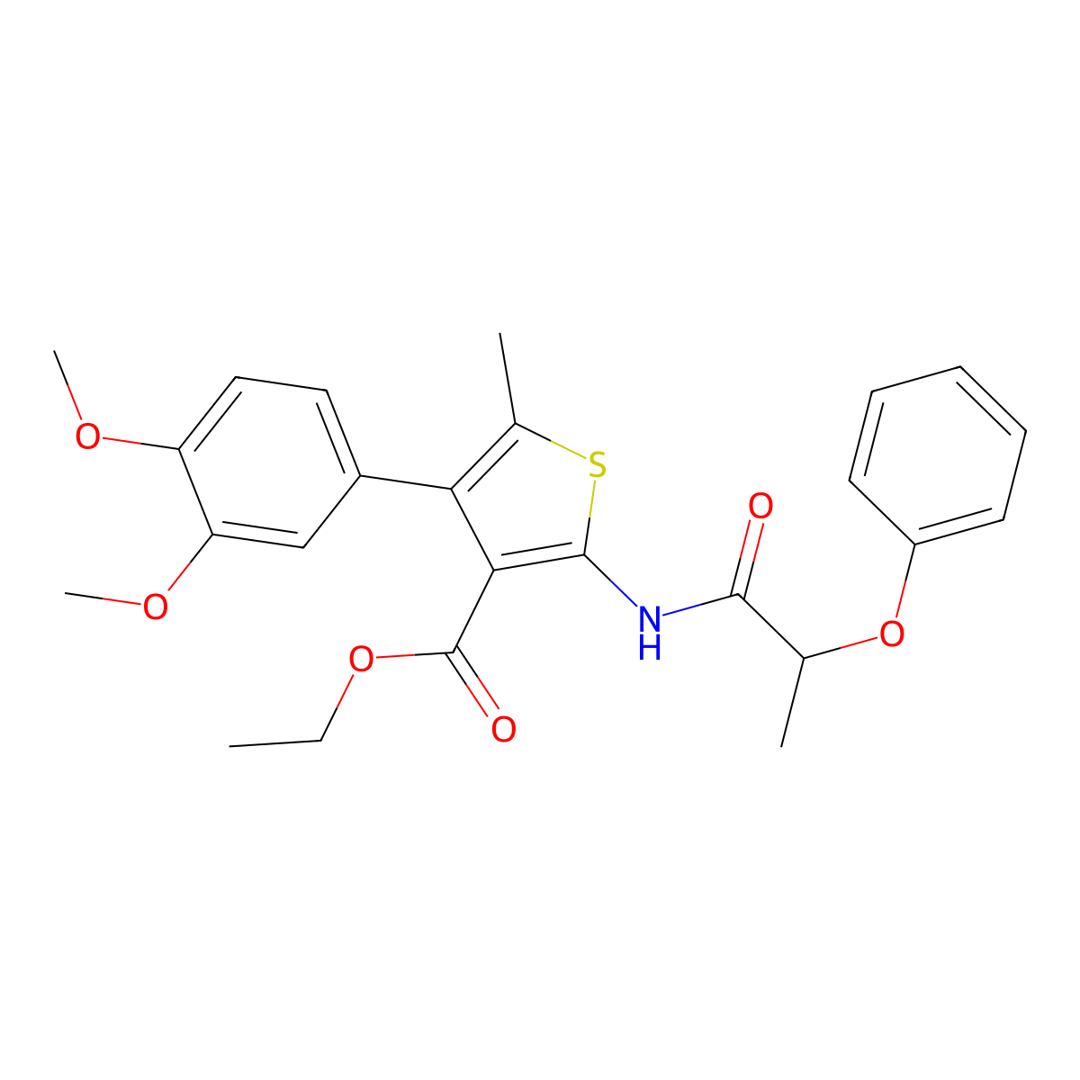 Ethyl 4-(3,4-dimethoxyphenyl)-5-methyl-2-[(2-phenoxypropanoyl)amino]thiophene-3-carboxylate molecular structure, CAS 674801-78-6