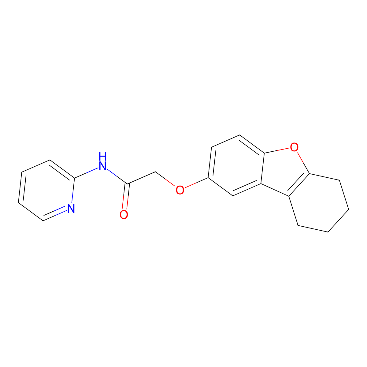 N-pyridin-2-yl-2-(6,7,8,9-tetrahydrodibenzofuran-2-yloxy)acetamide molecular structure, CAS 674803-78-2