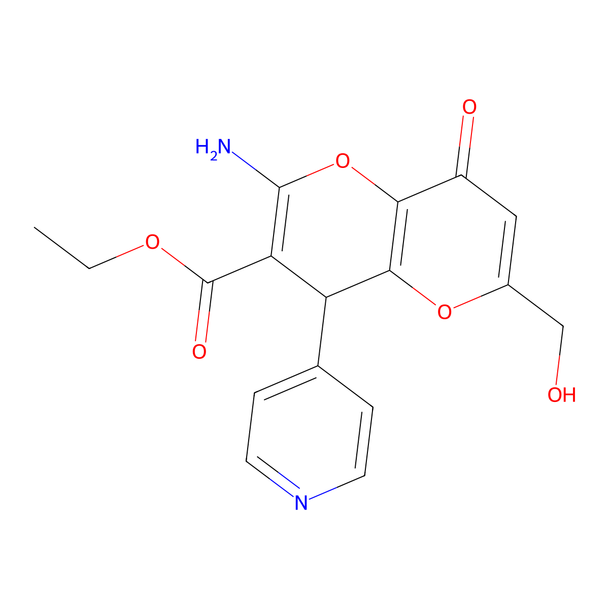 ethyl 2-amino-6-(hydroxymethyl)-8-oxo-4-pyridin-4-yl-4H-pyrano[3,2-b]pyran-3-carboxylate molecular structure, CAS 674804-95-6