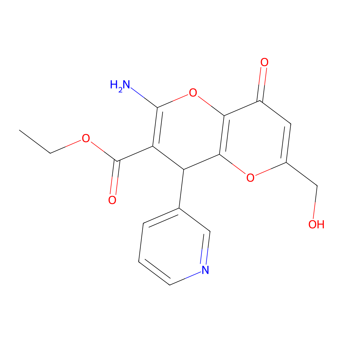 Ethyl 2-amino-6-(hydroxymethyl)-8-oxo-4-(pyridin-3-yl)-4,8-dihydropyrano[3,2-b]pyran-3-carboxylate molecular structure, CAS 674804-96-7