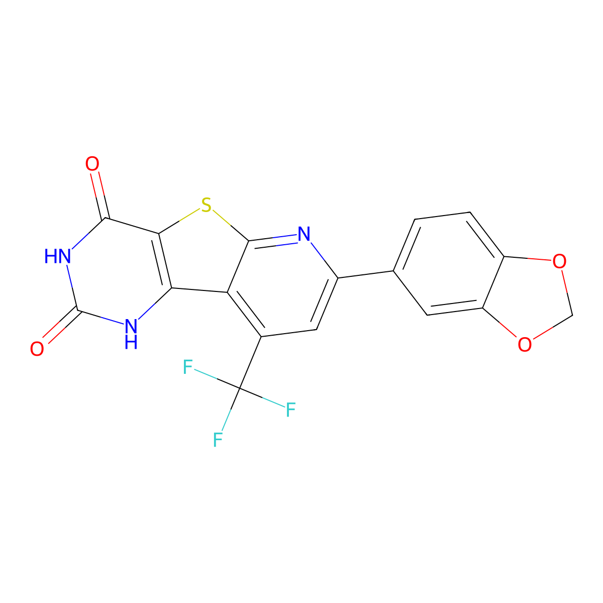 7-(Benzo[d][1,3]dioxol-5-yl)-9-(trifluoromethyl)pyrido[3',2':4,5]thieno[3,2-d]pyrimidine-2,4(1H,3H)-dione molecular structure, CAS 674805-02-8