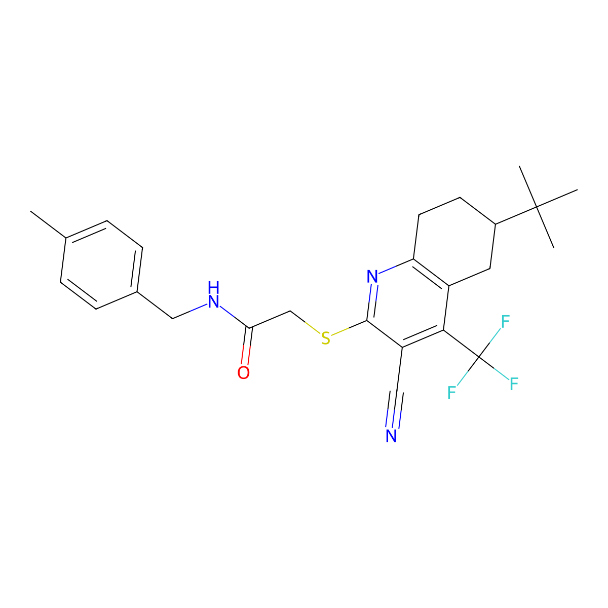 2-{[6-(tert-butyl)-3-cyano-4-(trifluoromethyl)-5,6,7,8-tetrahydro-2-quinolinyl]sulfanyl}-N-(4-methylbenzyl)acetamide molecular structure, CAS 674805-17-5