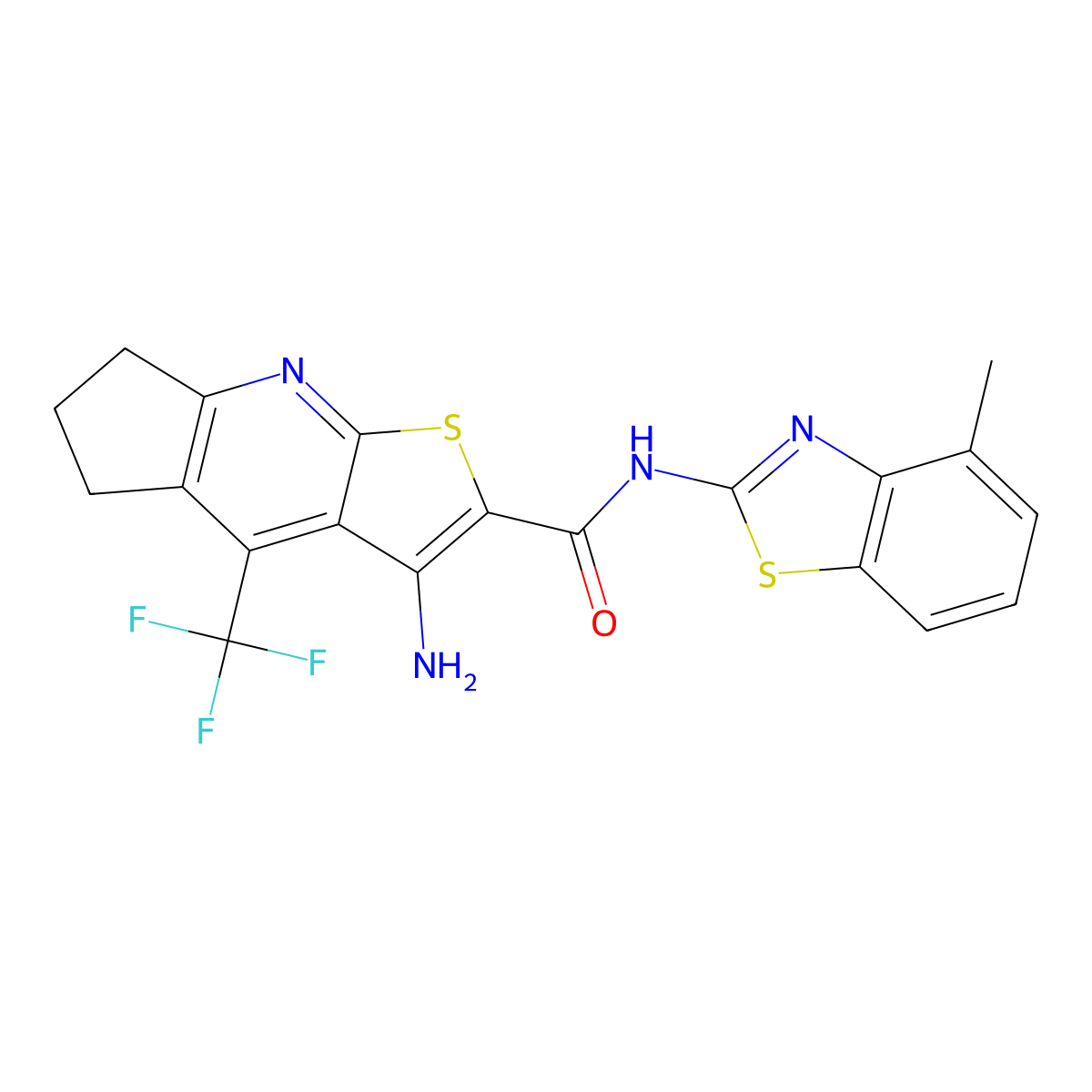 6-amino-N-(4-methyl-1,3-benzothiazol-2-yl)-8-(trifluoromethyl)-4-thia-2-azatricyclo[7.3.0.0^{3,7}]dodeca-1(9),2,5,7-tetraene-5-carboxamide molecular structure, CAS 674805-32-4