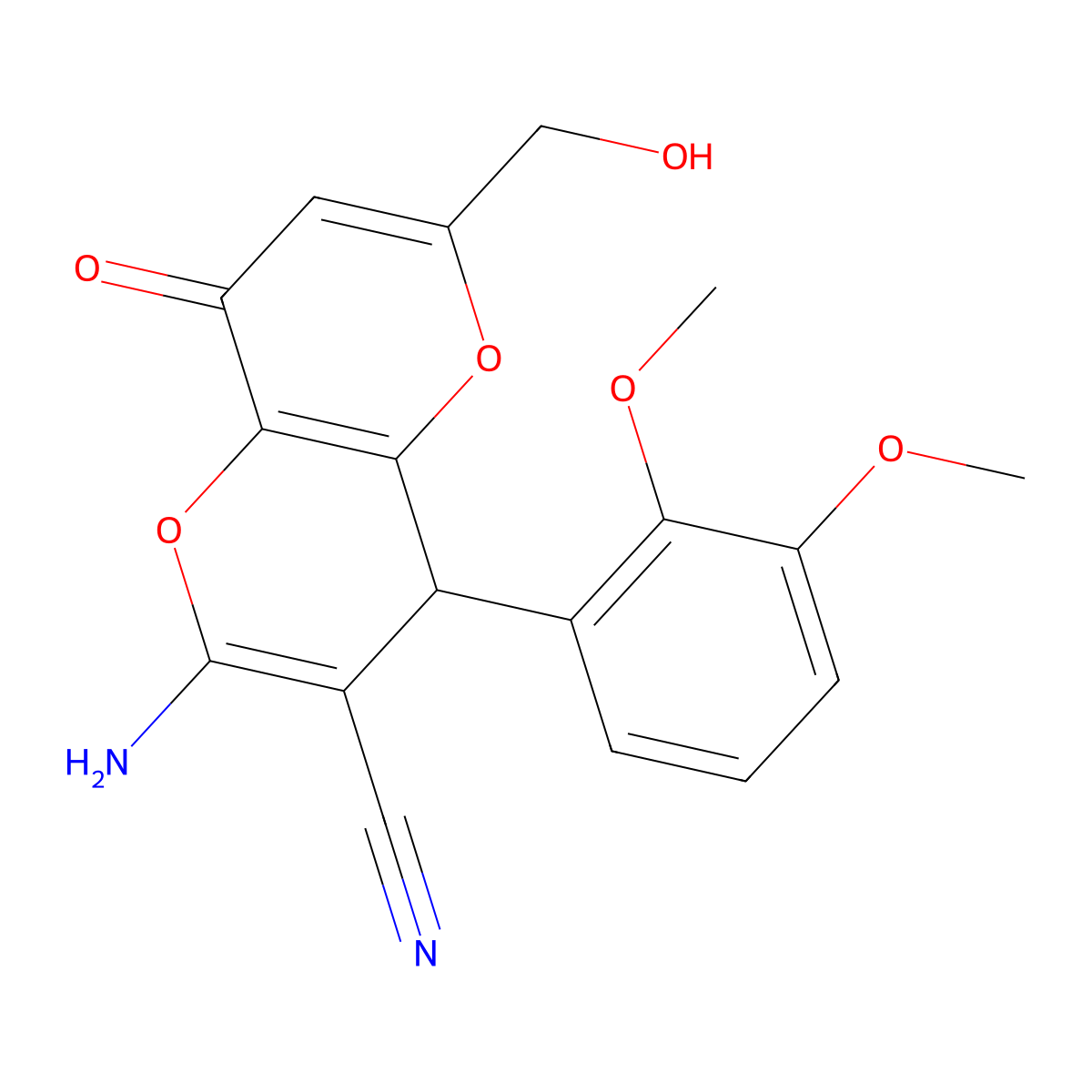 2-Amino-4-(2,3-dimethoxyphenyl)-6-(hydroxymethyl)-8-oxo-4,8-dihydropyrano[3,2-b]pyran-3-carbonitrile molecular structure, CAS 674805-35-7