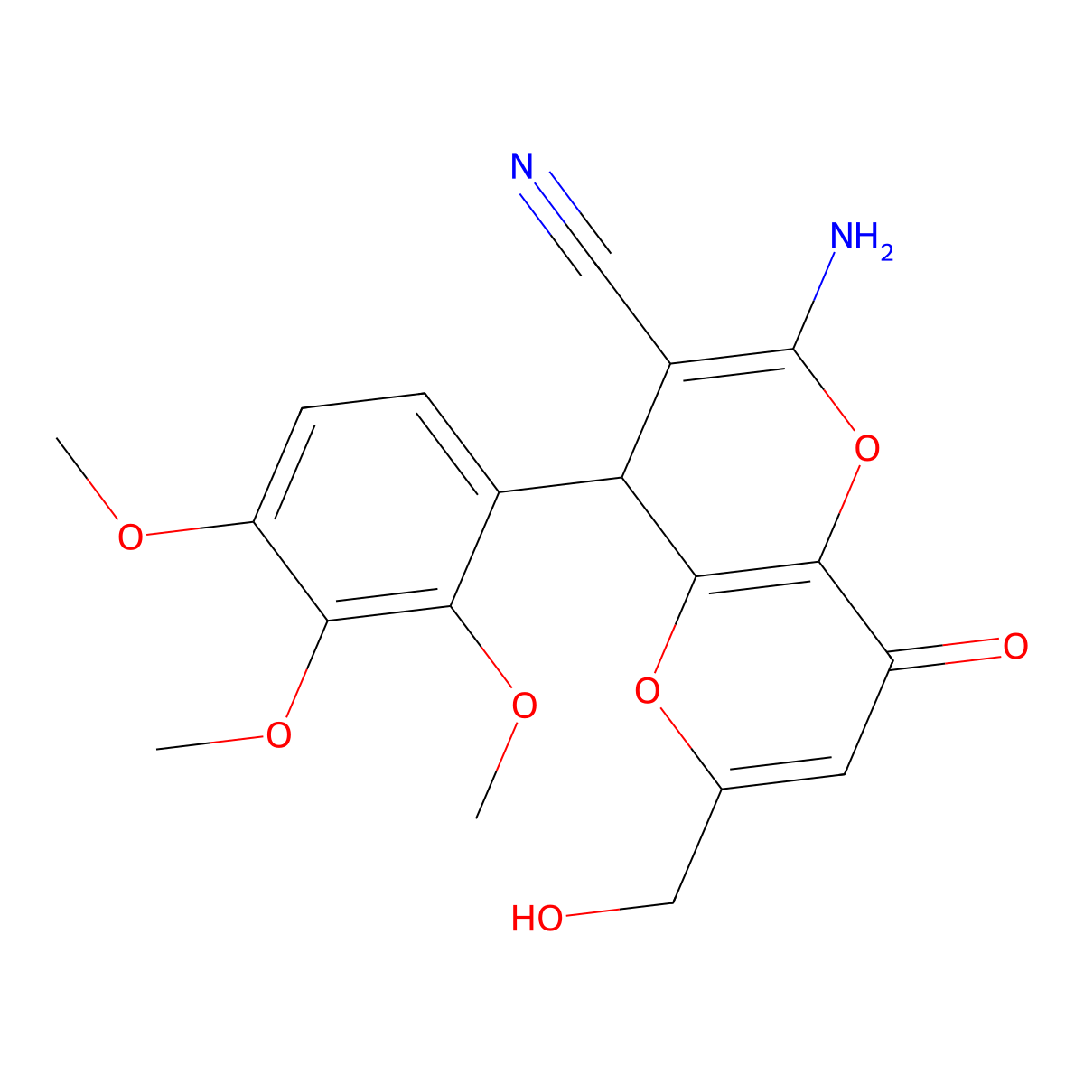 2-Amino-6-(hydroxymethyl)-8-oxo-4-(2,3,4-trimethoxyphenyl)-4,8-dihydropyrano[3,2-b]pyran-3-carbonitrile molecular structure, CAS 674805-36-8