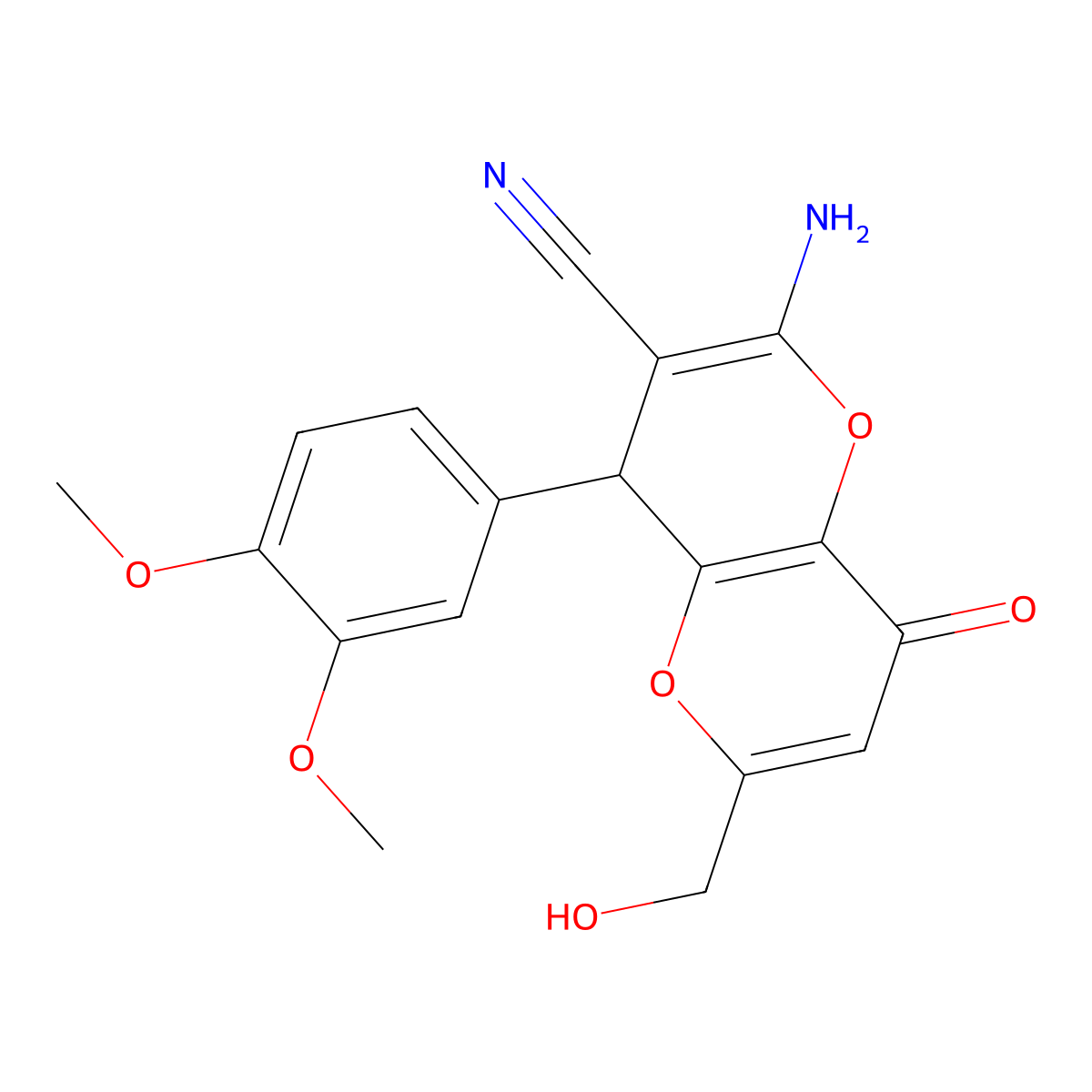 2-Amino-4-(3,4-dimethoxyphenyl)-6-(hydroxymethyl)-8-oxo-4,8-dihydropyrano[3,2-b]pyran-3-carbonitrile molecular structure, CAS 674805-60-8