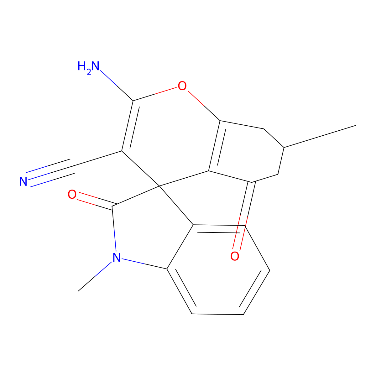 2-Amino-1',7-dimethyl-2',5-dioxo-1',2',5,6,7,8-hexahydrospiro[chromene-4,3'-indole]-3-carbonitrile molecular structure, CAS 674805-69-7