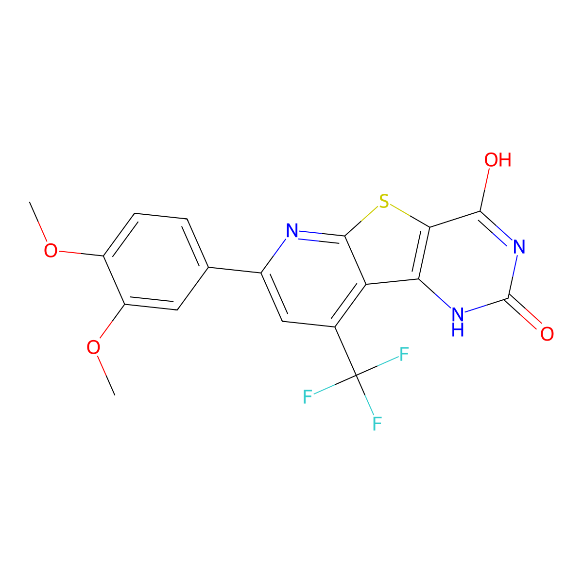 11-(3,4-Dimethoxyphenyl)-6-hydroxy-13-(trifluoromethyl)-8-thia-3,5,10-triazatricyclo[7.4.0.0^{2,7}]trideca-1(9),2(7),5,10,12-pentaen-4-one molecular structure, CAS 674805-72-2
