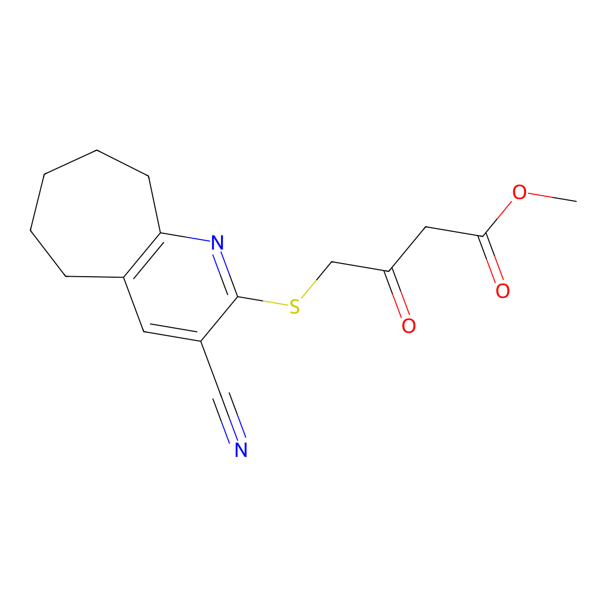 methyl 4-[(3-cyano-6,7,8,9-tetrahydro-5H-cyclohepta[b]pyridin-2-yl)sulfanyl]-3-oxobutanoate molecular structure, CAS 674805-91-5