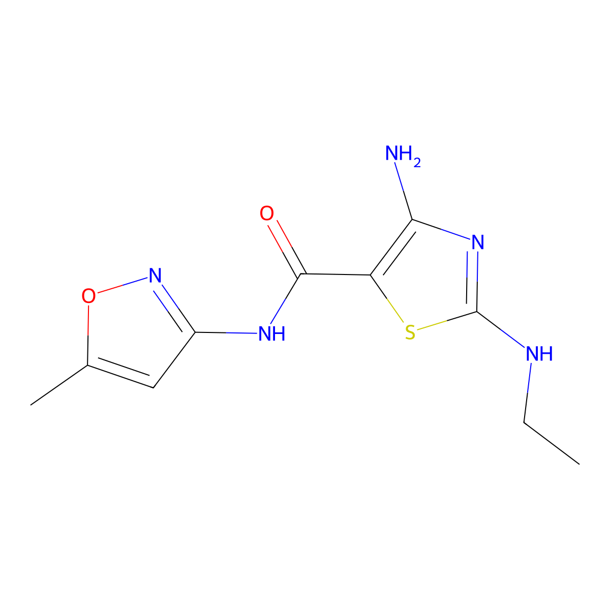 4-amino-2-(ethylamino)-N-(5-methyl-3-isoxazolyl)-1,3-thiazole-5-carboxamide molecular structure, CAS 674805-95-9