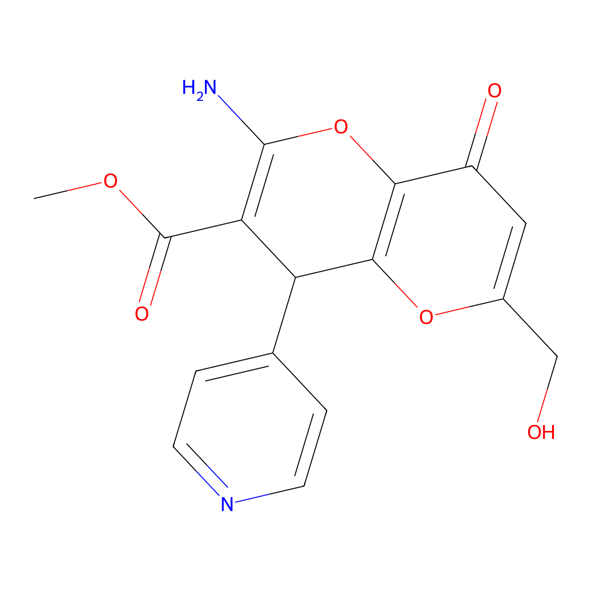 Methyl 2-amino-6-(hydroxymethyl)-8-oxo-4-(pyridin-4-yl)-4,8-dihydropyrano[3,2-b]pyran-3-carboxylate molecular structure, CAS 674806-54-3