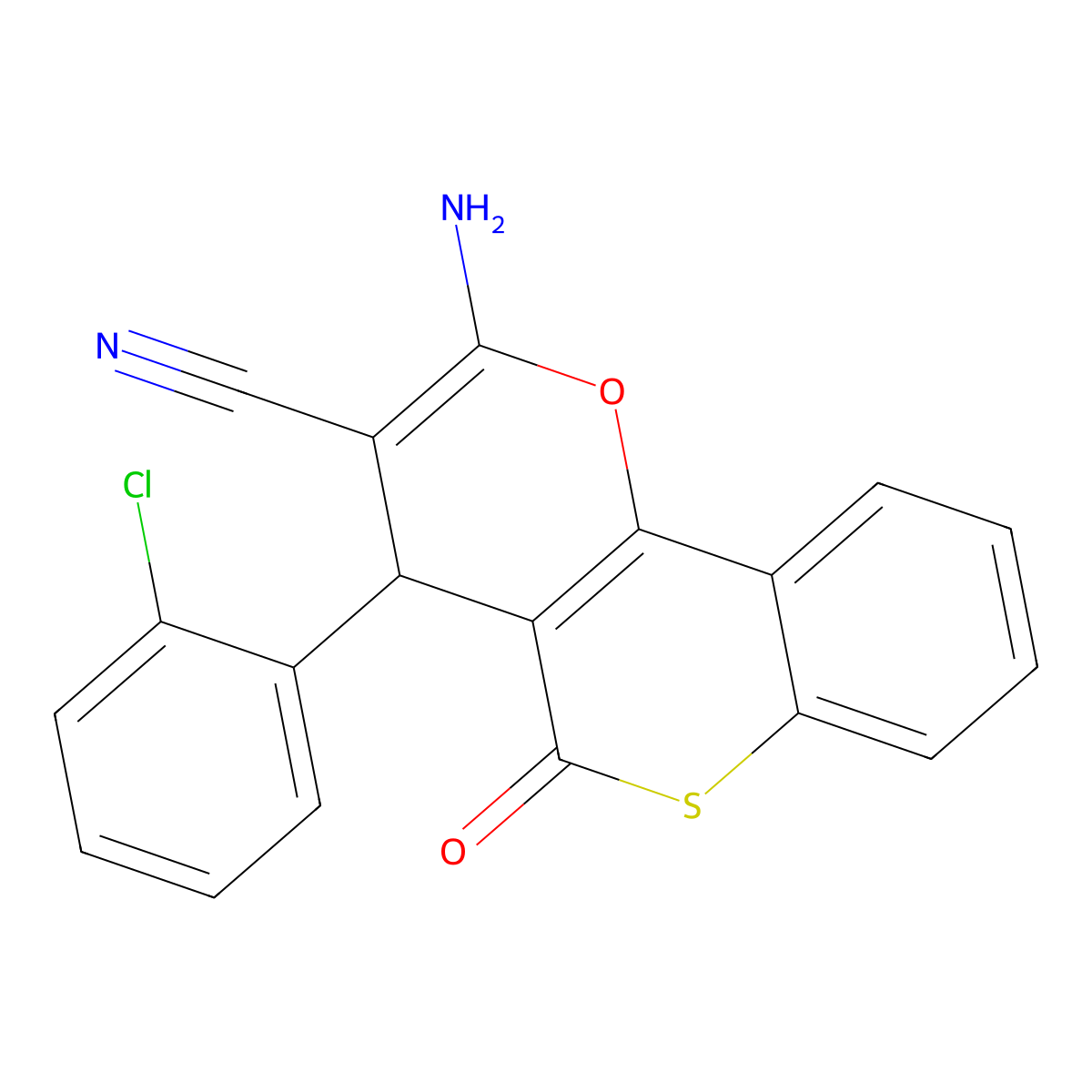 2-amino-4-(2-chlorophenyl)-5-oxo-4H,5H-thiochromeno[4,3-b]pyran-3-carbonitrile molecular structure, CAS 674806-77-0