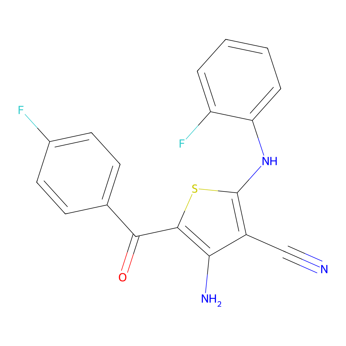 4-Amino-2-(2-fluoroanilino)-5-(4-fluorobenzoyl)thiophene-3-carbonitrile molecular structure, CAS 674806-84-9