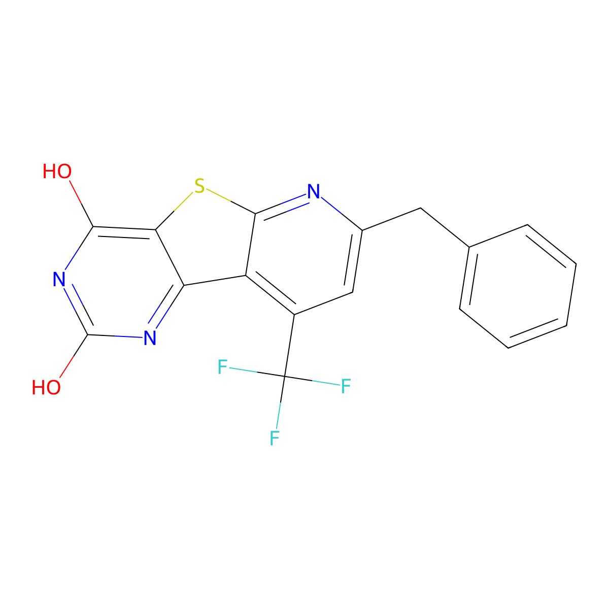 7-Benzyl-9-(trifluoromethyl)pyrido[3',2':4,5]thieno[3,2-d]pyrimidine-2,4-diol molecular structure, CAS 674806-89-4
