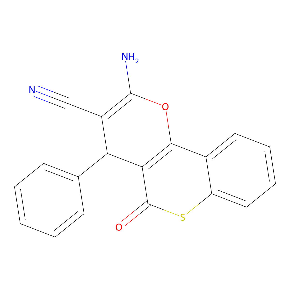 2-amino-5-oxo-4-phenyl-4H,5H-thiochromeno[4,3-b]pyran-3-carbonitrile molecular structure, CAS 674807-04-6