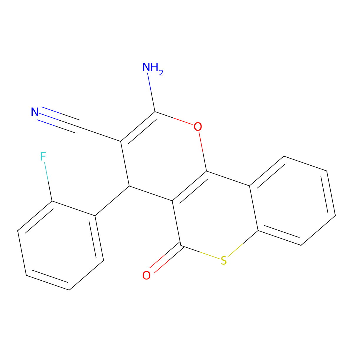 2-amino-4-(2-fluorophenyl)-5-oxo-4H,5H-thiochromeno[4,3-b]pyran-3-carbonitrile molecular structure, CAS 674807-06-8