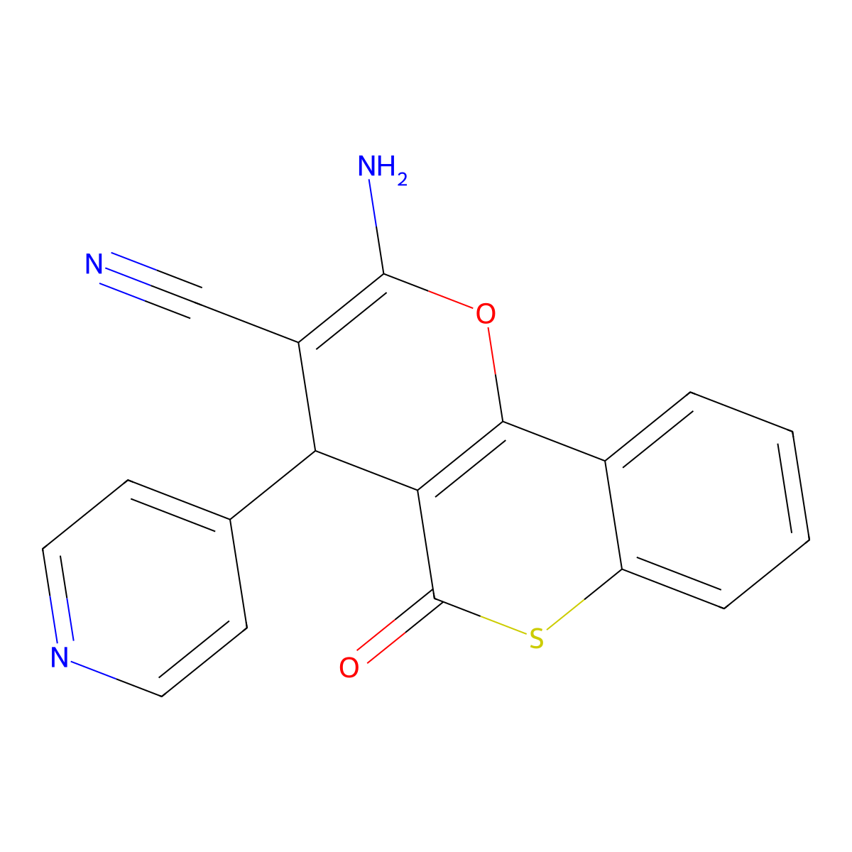 2-amino-5-oxo-4-pyridin-4-yl-4H-thiochromeno[4,3-b]pyran-3-carbonitrile molecular structure, CAS 674807-07-9