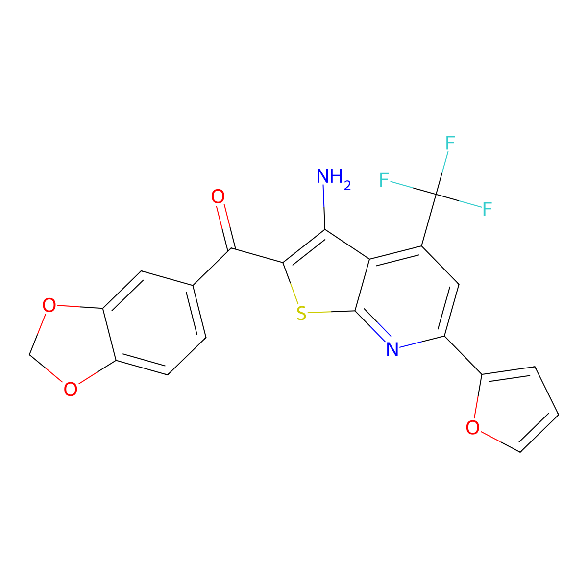[3-Amino-6-(2-furyl)-4-(trifluoromethyl)thieno[2,3-b]pyridin-2-yl](1,3-benzodioxol-5-yl)methanone molecular structure, CAS 674807-15-9