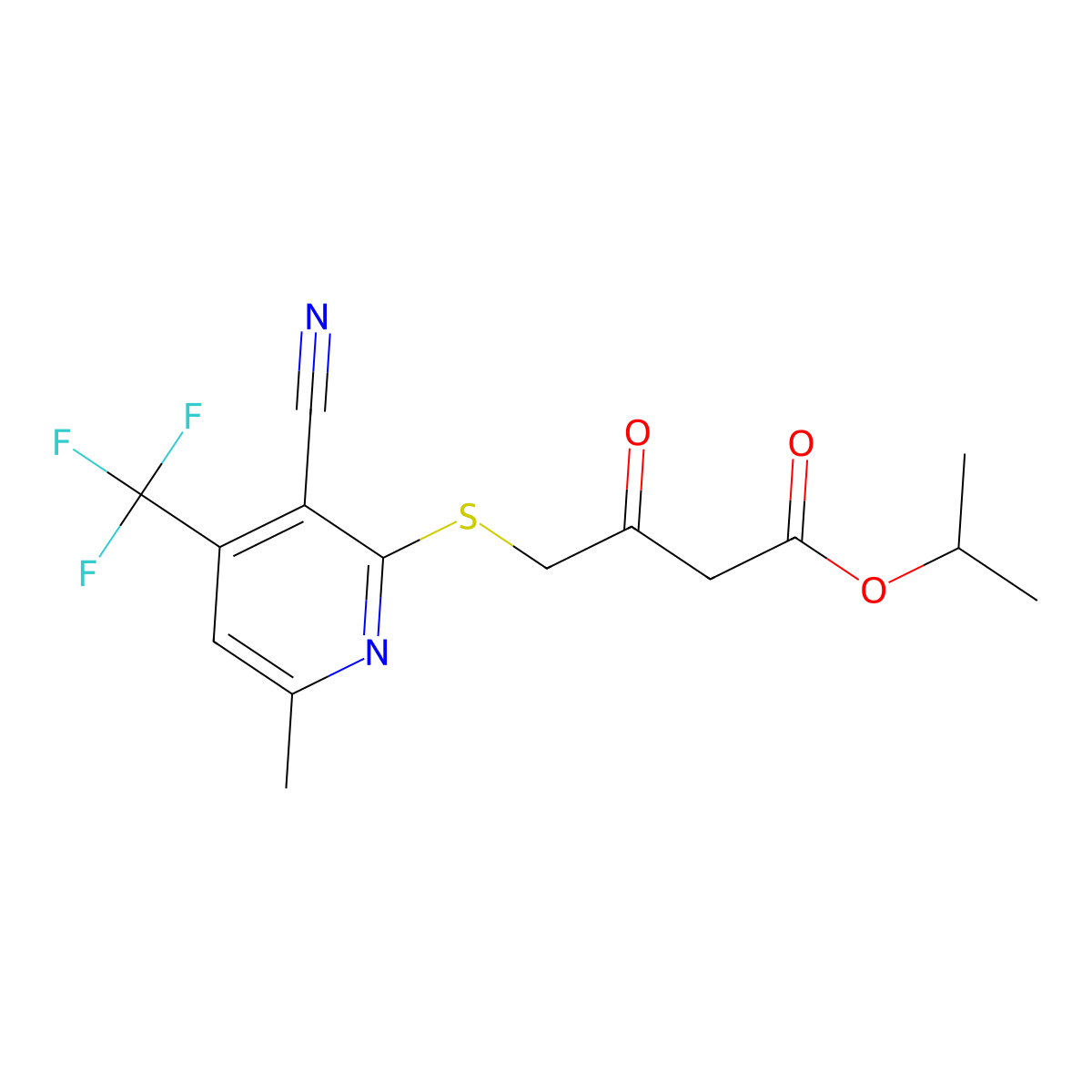 Isopropyl 4-{[3-cyano-6-methyl-4-(trifluoromethyl)-2-pyridinyl]sulfanyl}-3-oxobutanoate molecular structure, CAS 674807-21-7