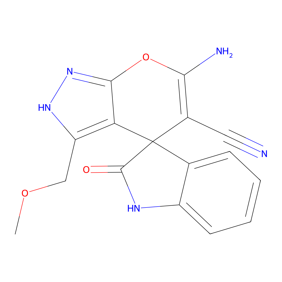 6'-amino-3'-(methoxymethyl)-1,1',3,4'-dihydro-2-oxospiro(2H-indole-3,4'-pyrano[2,3-c]pyrazole)-5'-carbonitrile molecular structure, CAS 674807-29-5