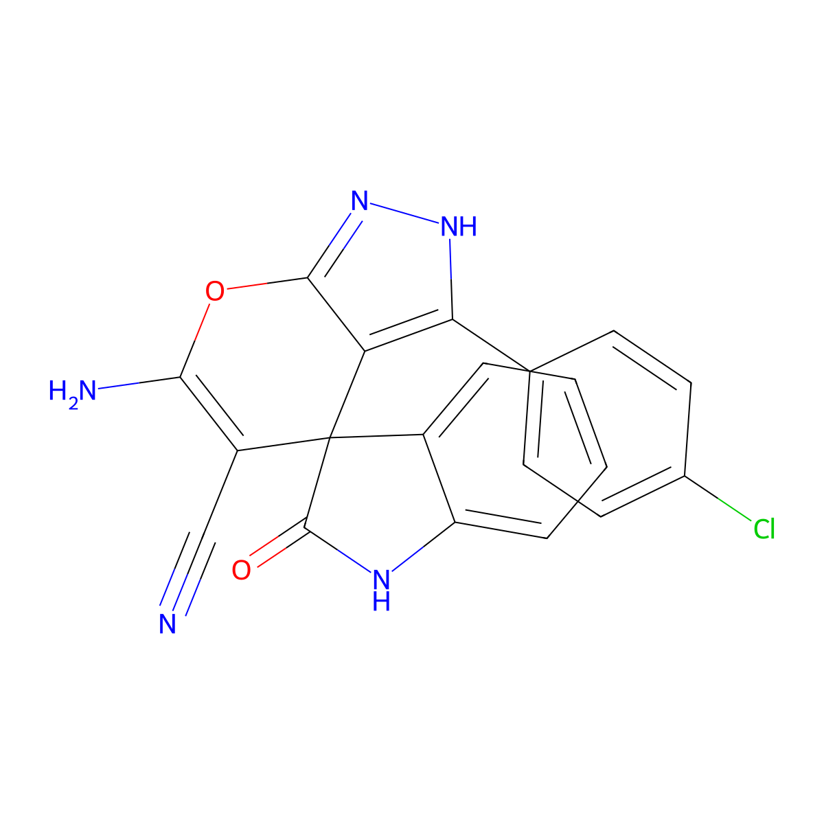 6'-amino-3'-(4-chlorophenyl)-2-oxospiro[1H-indole-3,4'-2H-pyrano[2,3-c]pyrazole]-5'-carbonitrile molecular structure, CAS 674807-33-1