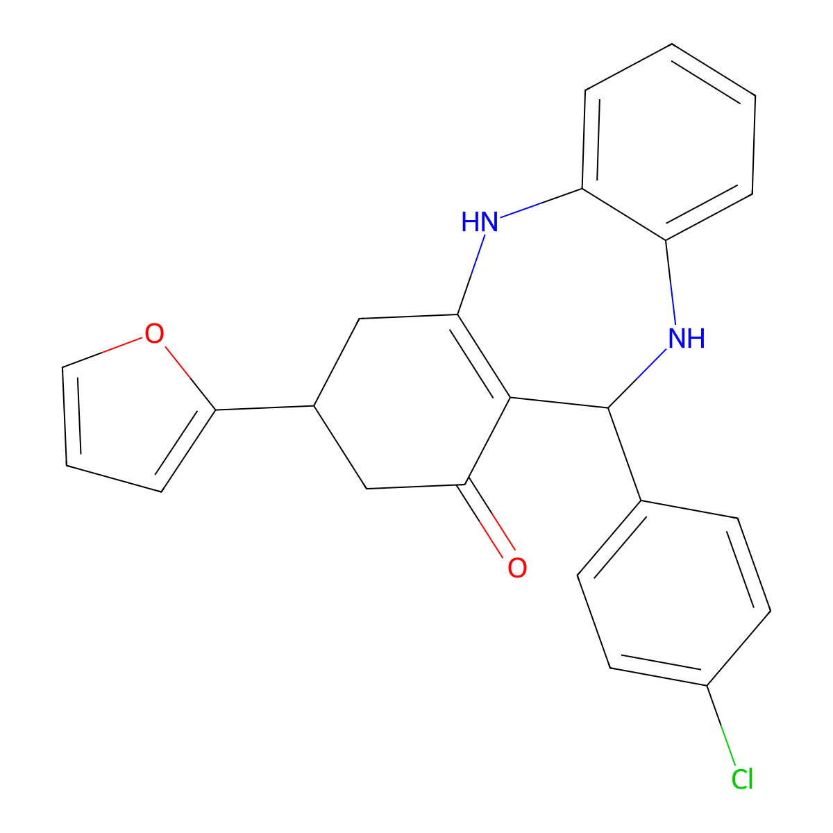 6-(4-Chlorophenyl)-9-(2-furyl)-5,6,8,9,10,11-hexahydrobenzo[b][1,4]benzodiazepin-7-one molecular structure, CAS 674807-92-2