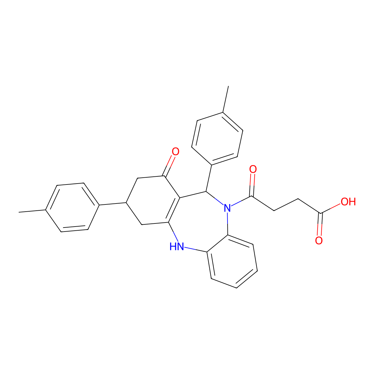4-oxo-4-[7-oxo-6,9-bis(p-tolyl)-8,9,10,11-tetrahydro-6H-benzo[b][1,4]benzodiazepin-5-yl]butanoic acid molecular structure, CAS 674808-05-0