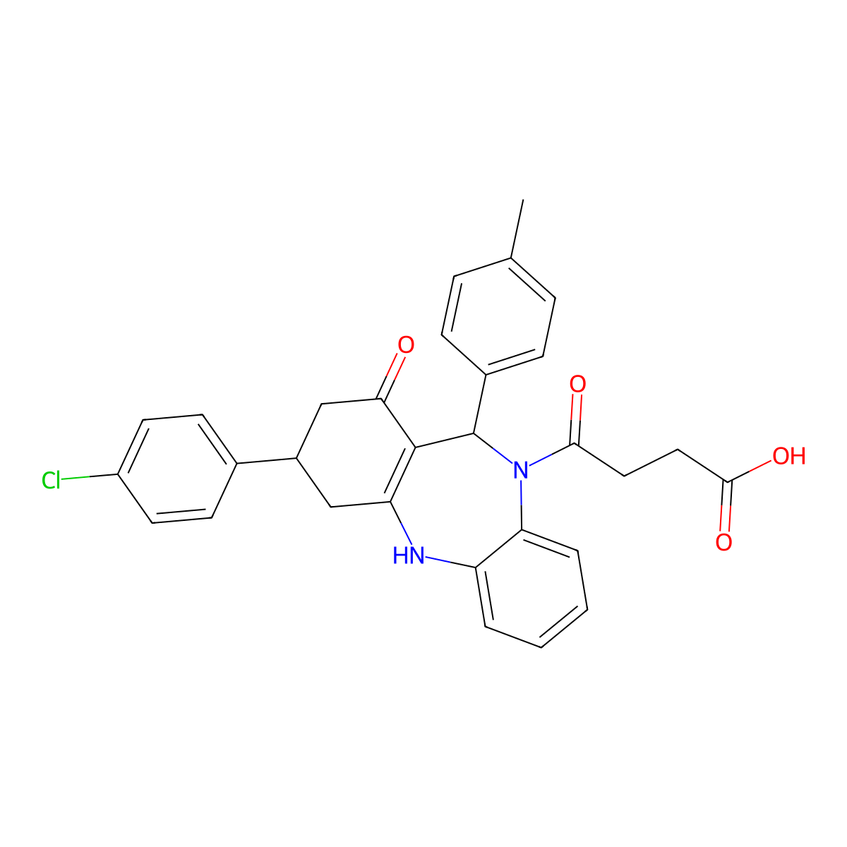 4-[3-(4-chlorophenyl)-11-(4-methylphenyl)-1-oxo-1,2,3,4,5,11-hexahydro-10H-dibenzo[b,e][1,4]diazepin-10-yl]-4-oxobutanoic acid molecular structure, CAS 674808-08-3