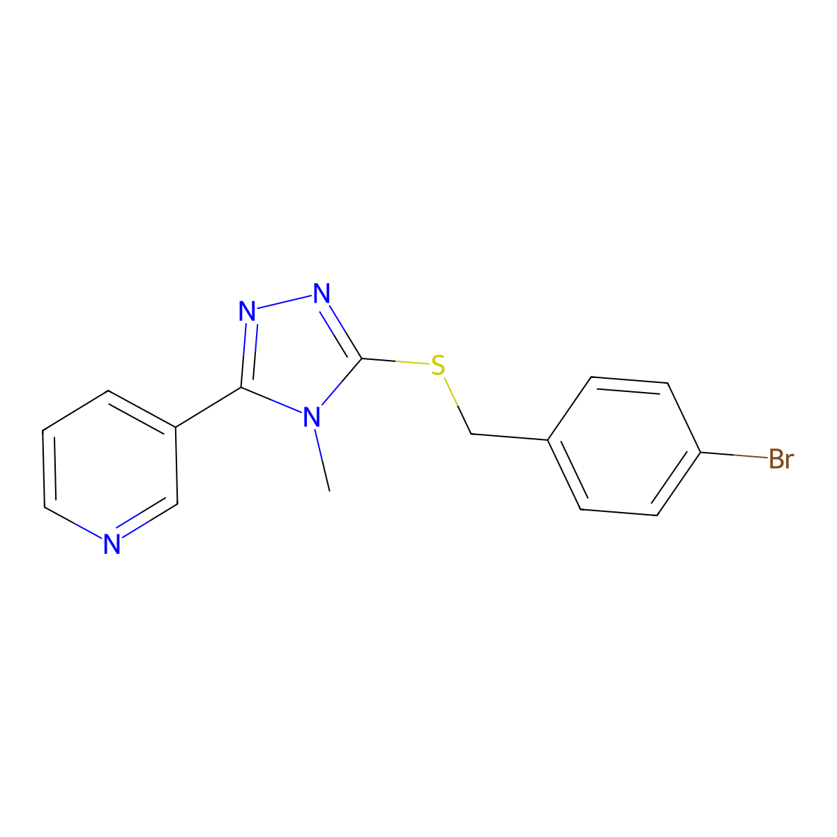 3-[(4-Bromophenyl)methylthio]-4-methyl-5-(3-pyridyl)-1,2,4-triazole molecular structure, CAS 674810-38-9