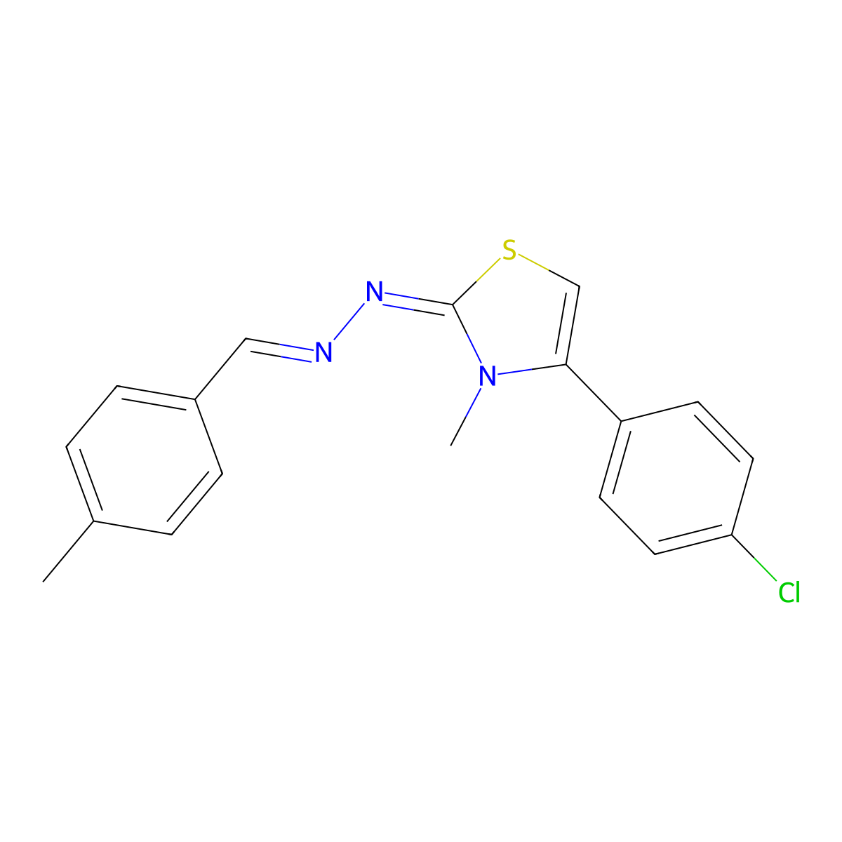 4-Methylbenzaldehyde 2-[4-(4-chlorophenyl)-3-methyl-2(3H)-thiazolylidene]hydrazone molecular structure, CAS 674810-97-0