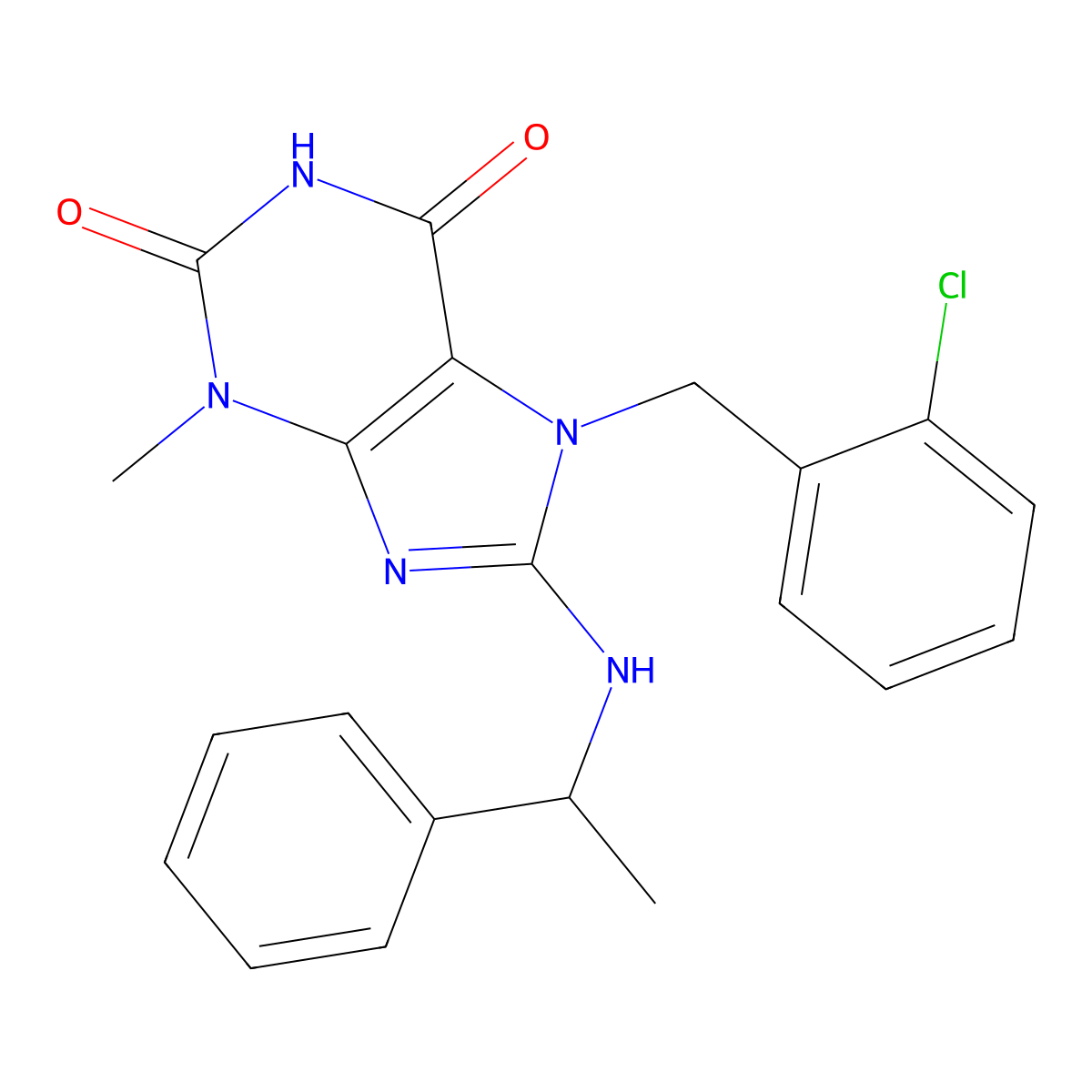 7-[(2-Chlorophenyl)methyl]-3-methyl-8-(1-phenylethylamino)purine-2,6-dione molecular structure, CAS 674811-49-5